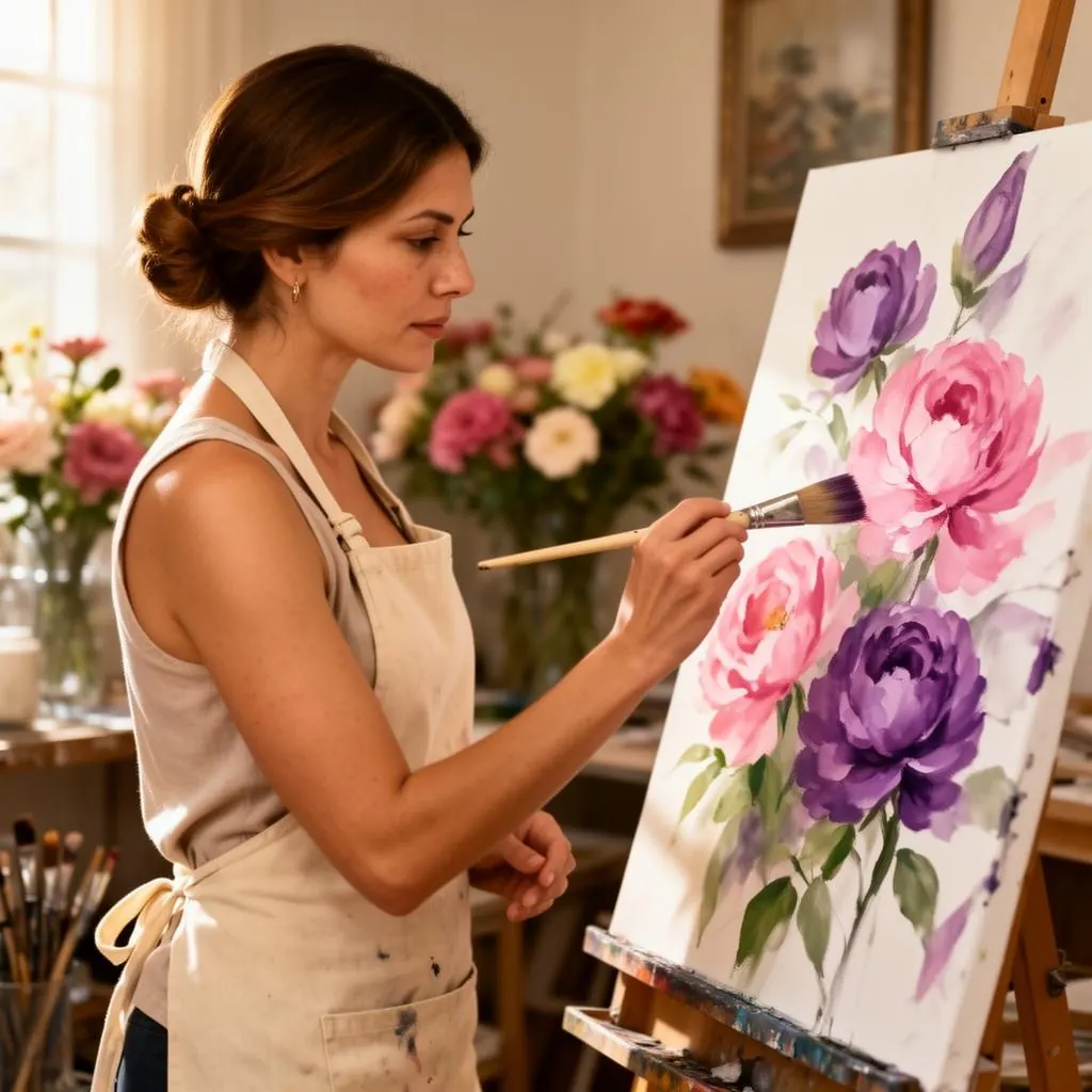 Artista pintando con técnica One Stroke
